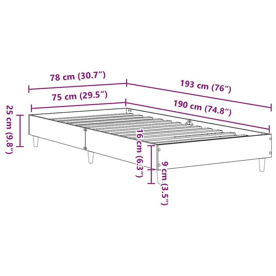 Cadre de lit sans matelas chêne sonoma 75x190 cm - 10