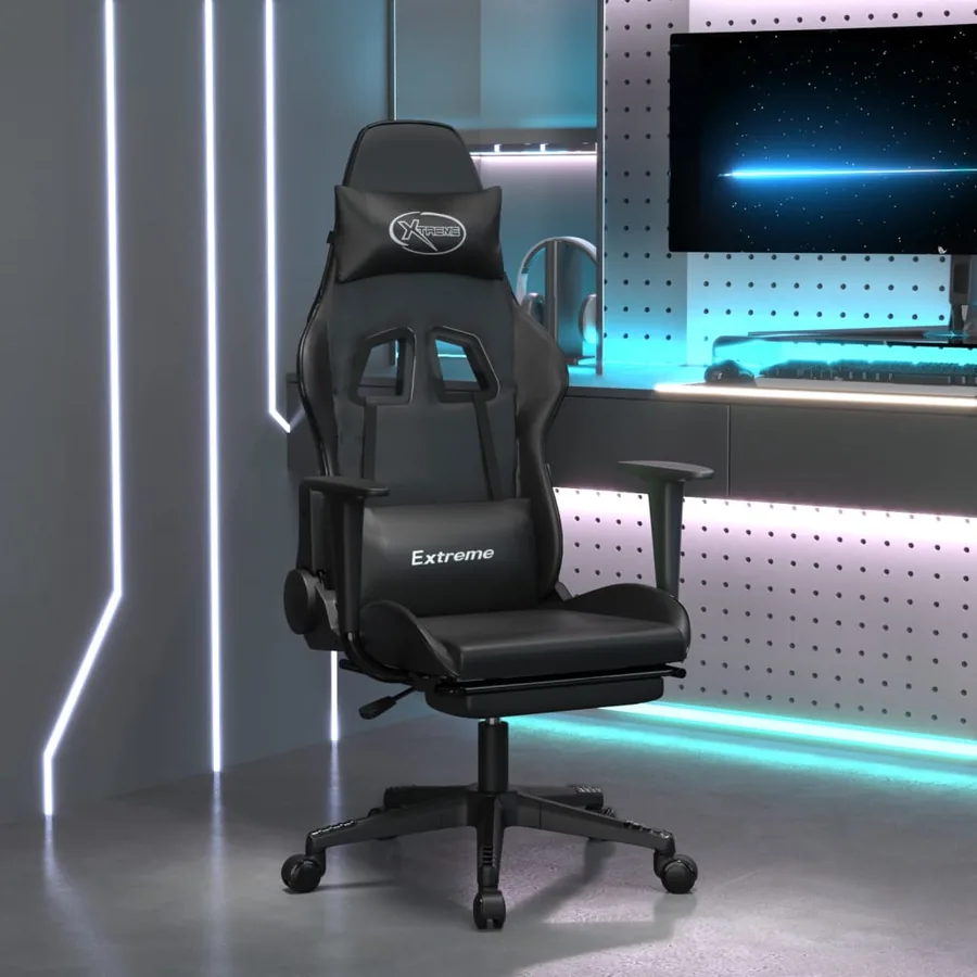 Chaise de jeu avec repose-pied Noir Similicuir