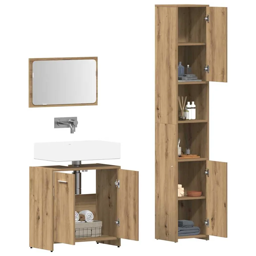 Ensemble de meubles salle de bain 3 pcs bois d'ingénierie - 3