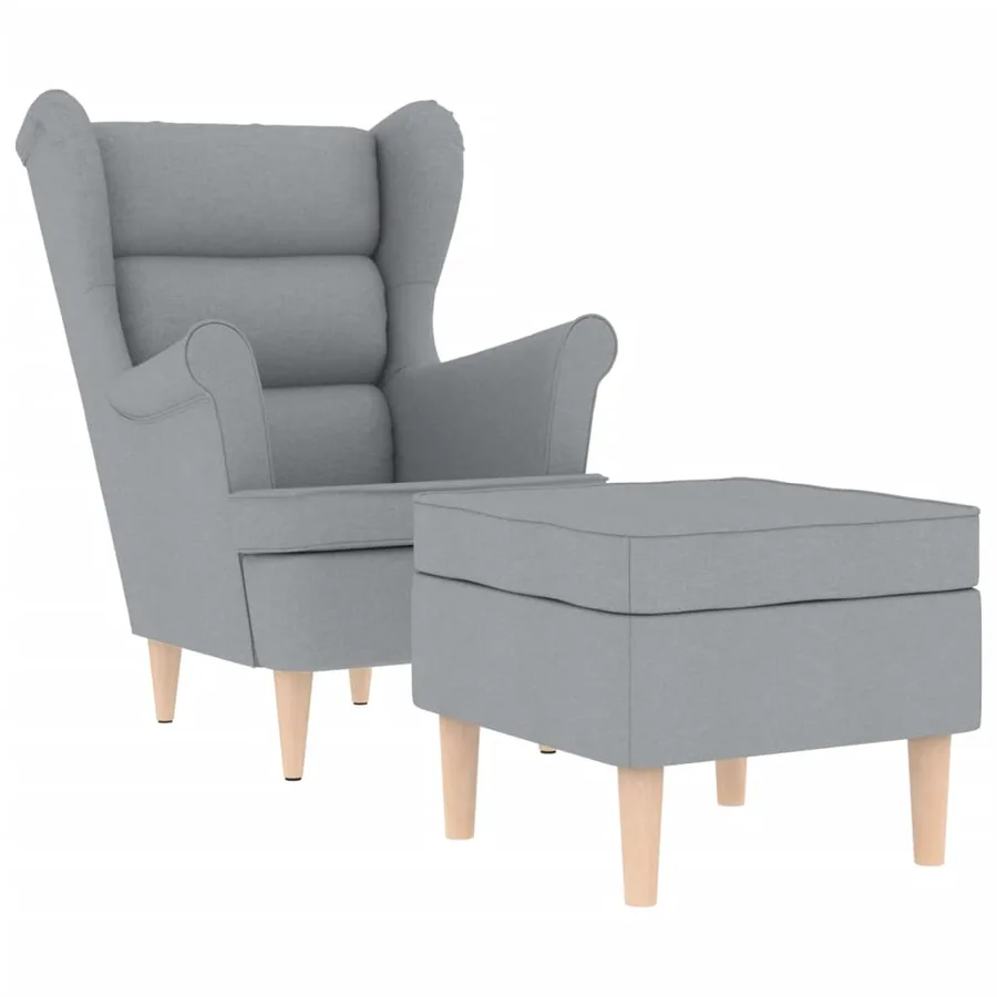 Fauteuil avec repose-pied Gris clair Tissu - 2