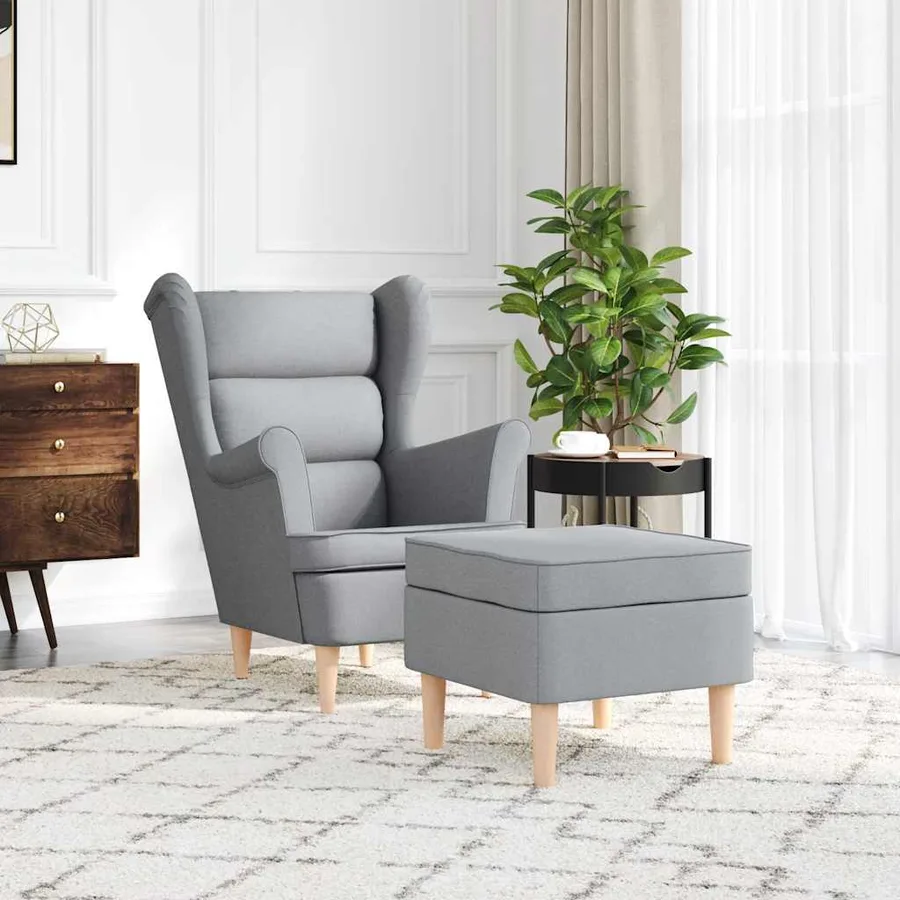 Fauteuil avec repose-pied Gris clair Tissu - 3