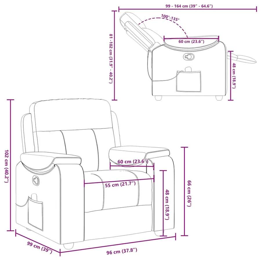 Fauteuil de massage inclinable Gris foncé Tissu - 13