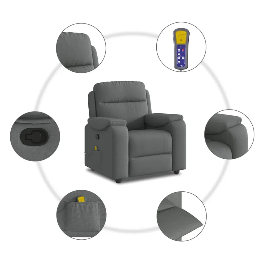 Fauteuil de massage inclinable Gris foncé Tissu - 9