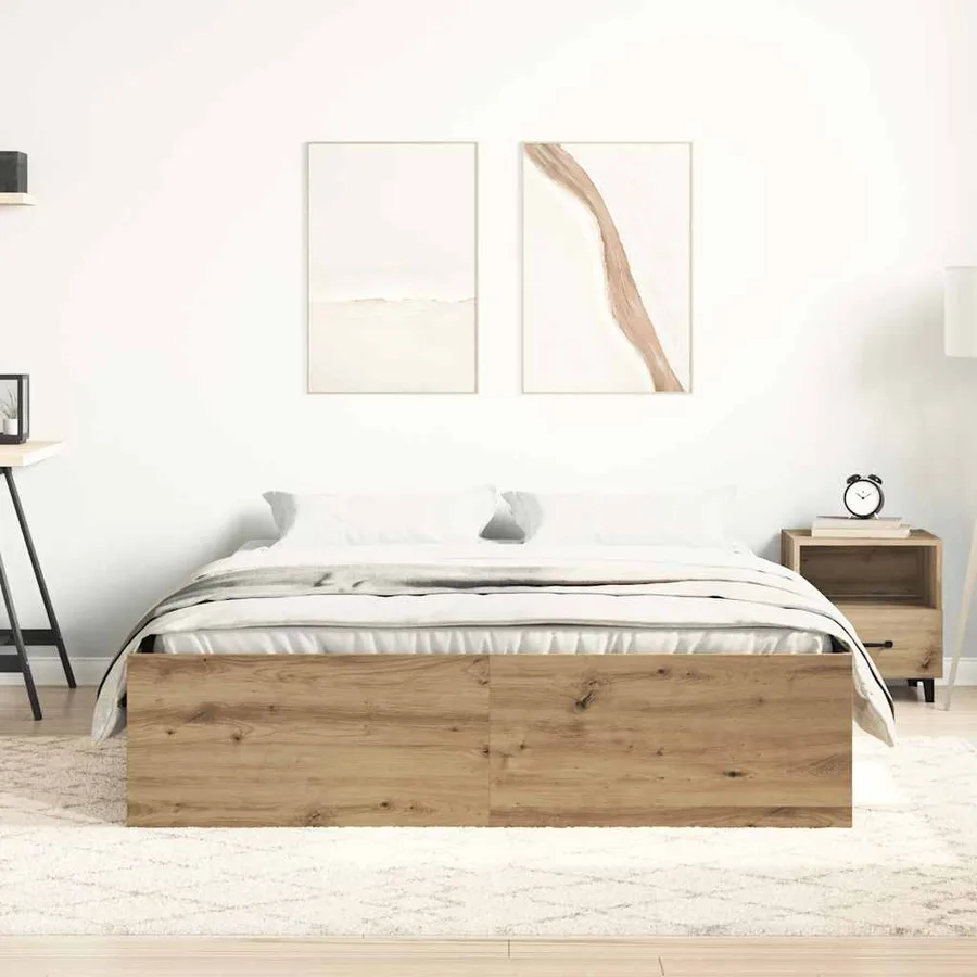 Cadre de lit sans matelas chêne artisanal 140x190 cm - 3