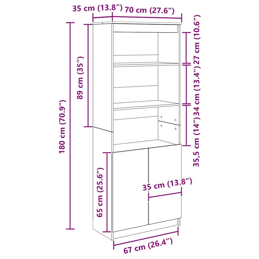 Buffet haut blanc 70x35x180 cm bois d'ingénierie - 12