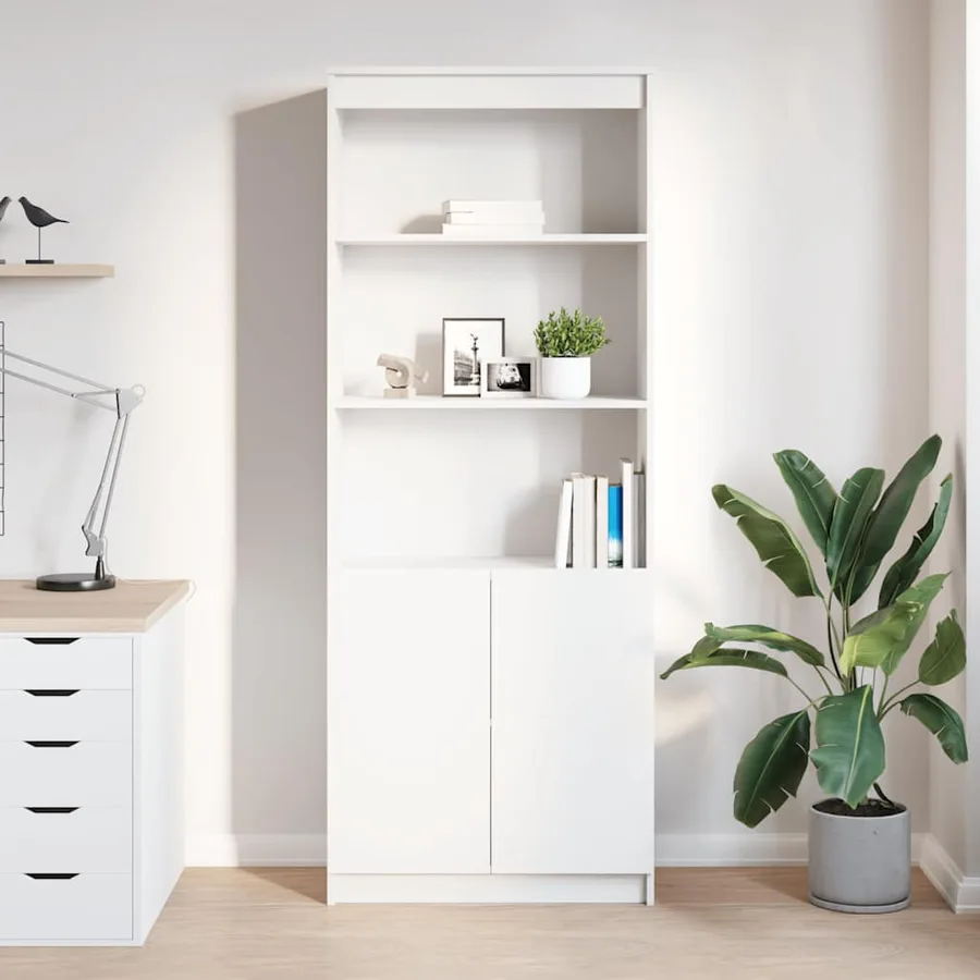 Buffet haut blanc 70x35x180 cm bois d'ingénierie - 3