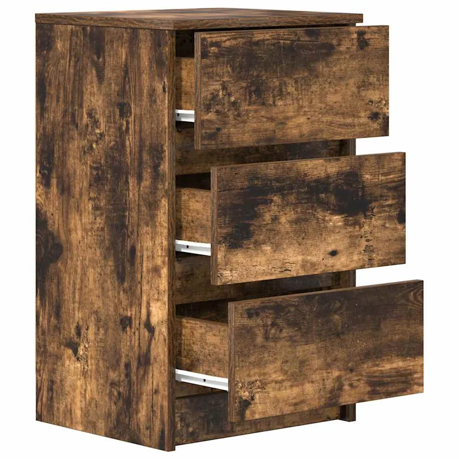 Table de chevet avec 3 tiroirs chêne fumé 39x35x65 cm - 5