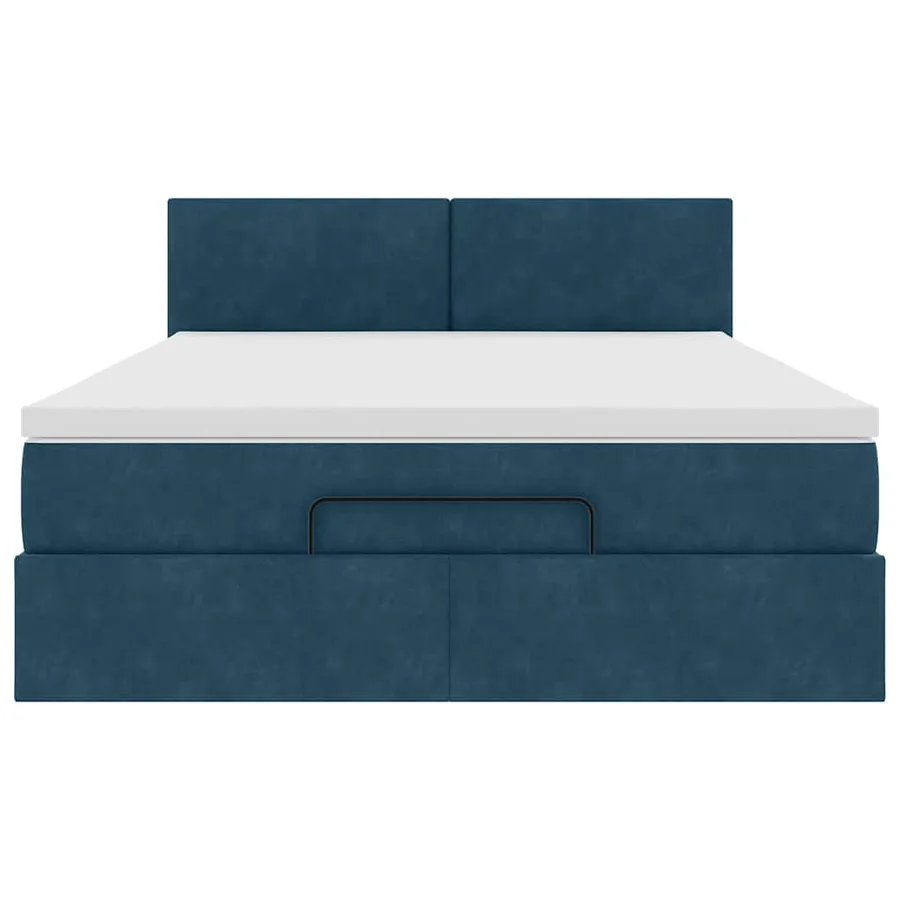 Cadre de lit ottoman avec matelas bleu foncé 140x190 cm velours - 7
