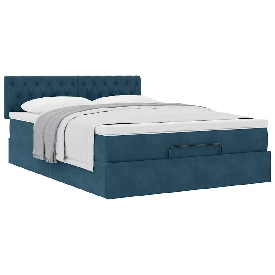 Cadre de lit ottoman avec matelas bleu foncé 140x190 cm velours - 5