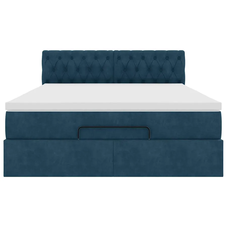Cadre de lit ottoman avec matelas bleu foncé 140x190 cm velours - 7