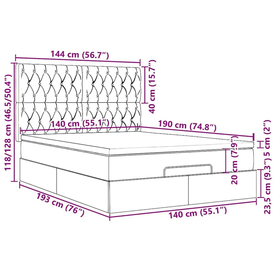 Cadre de lit ottoman avec matelas bleu foncé 140x190 cm velours - 18