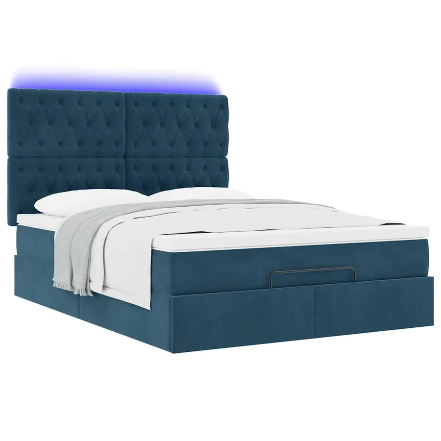 Cadre de lit ottoman avec matelas bleu foncé 140x190 cm velours - 6