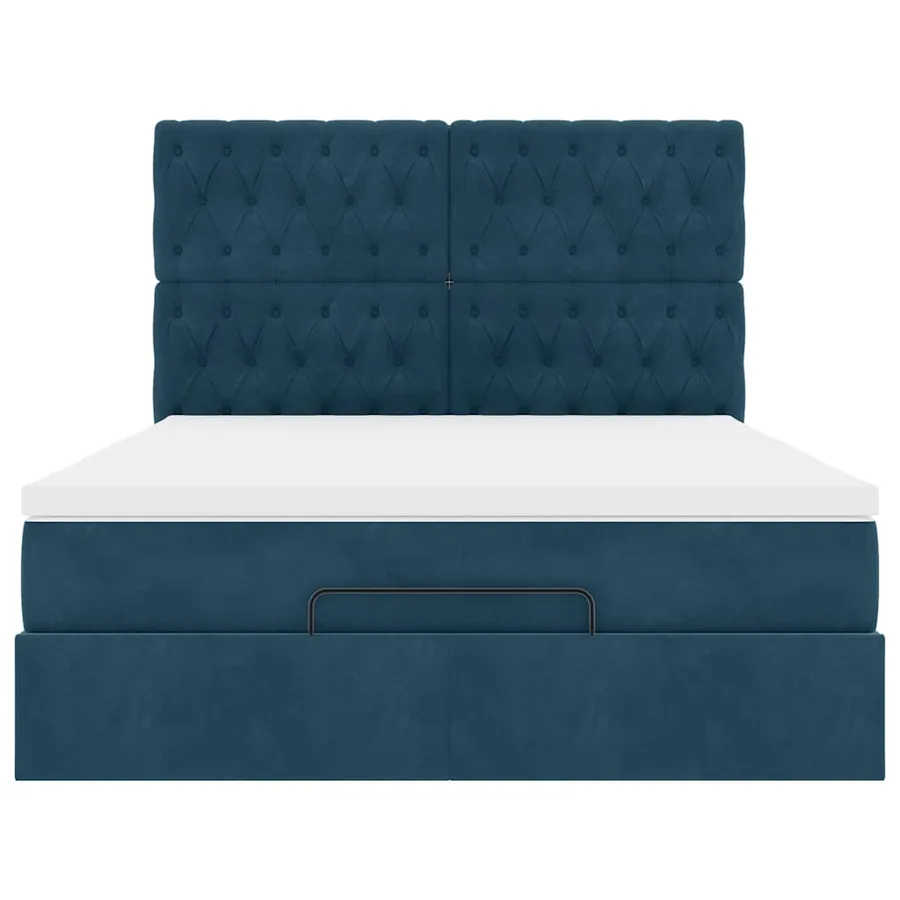 Cadre de lit ottoman avec matelas bleu foncé 140x190 cm velours - 8