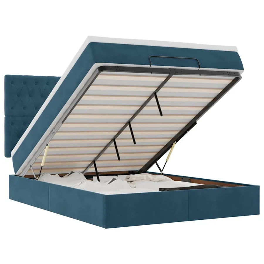 Cadre de lit ottoman avec matelas bleu foncé 140x190 cm velours - 2