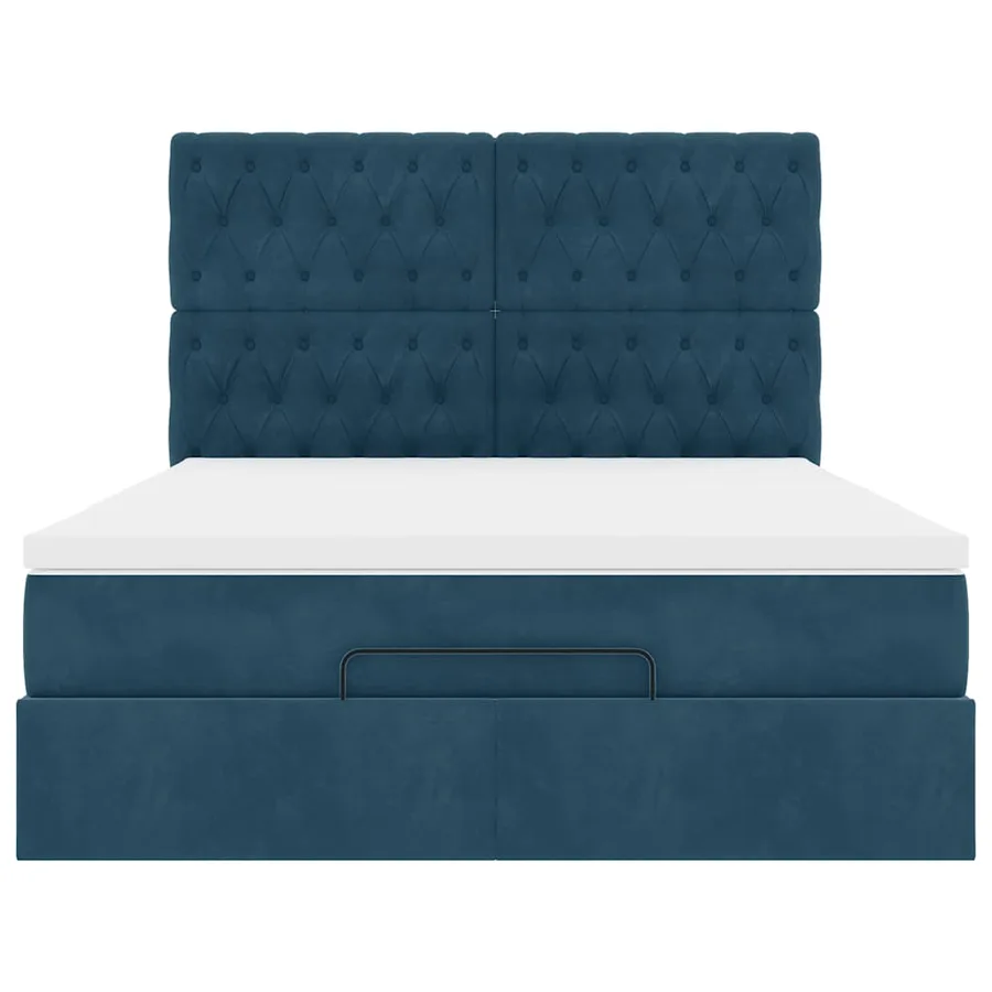 Cadre de lit ottoman avec matelas bleu foncé 140x190 cm velours - 7