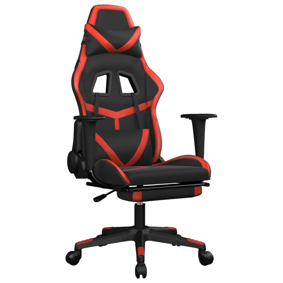 Chaise de jeu avec repose-pied Noir et rouge Similicuir - 2