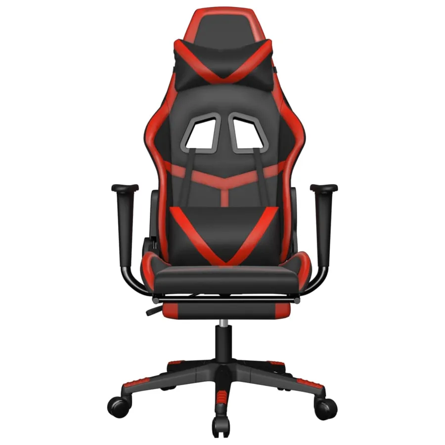 Chaise de jeu avec repose-pied Noir et rouge Similicuir - 3