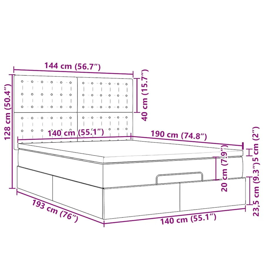 Cadre de lit ottoman avec matelas vert foncé 140x190 cm velours - 18