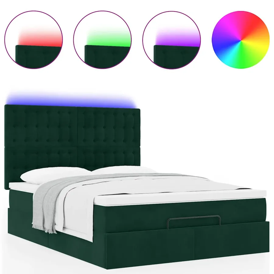 Cadre de lit ottoman avec matelas vert foncé 140x190 cm velours - 5