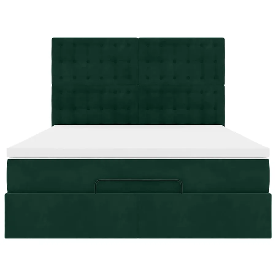 Cadre de lit ottoman avec matelas vert foncé 140x190 cm velours - 8