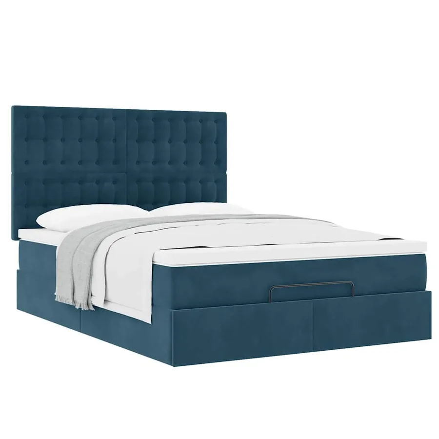 Cadre de lit ottoman avec matelas bleu foncé 140x190 cm velours - 5