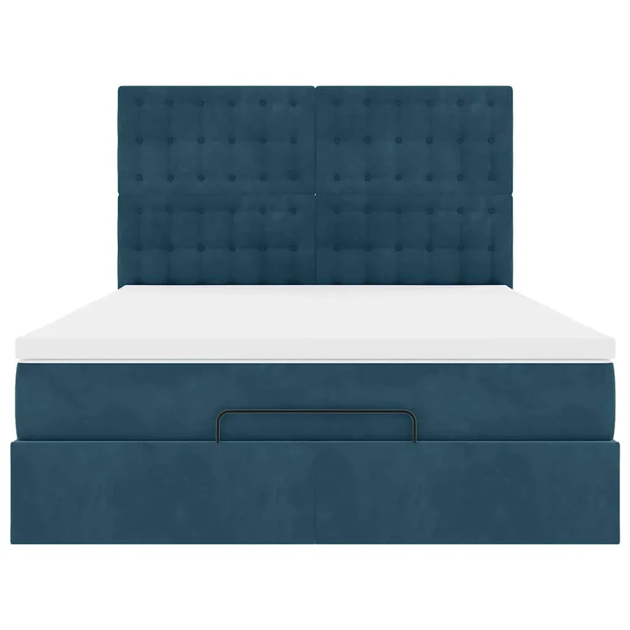 Cadre de lit ottoman avec matelas bleu foncé 140x190 cm velours - 7