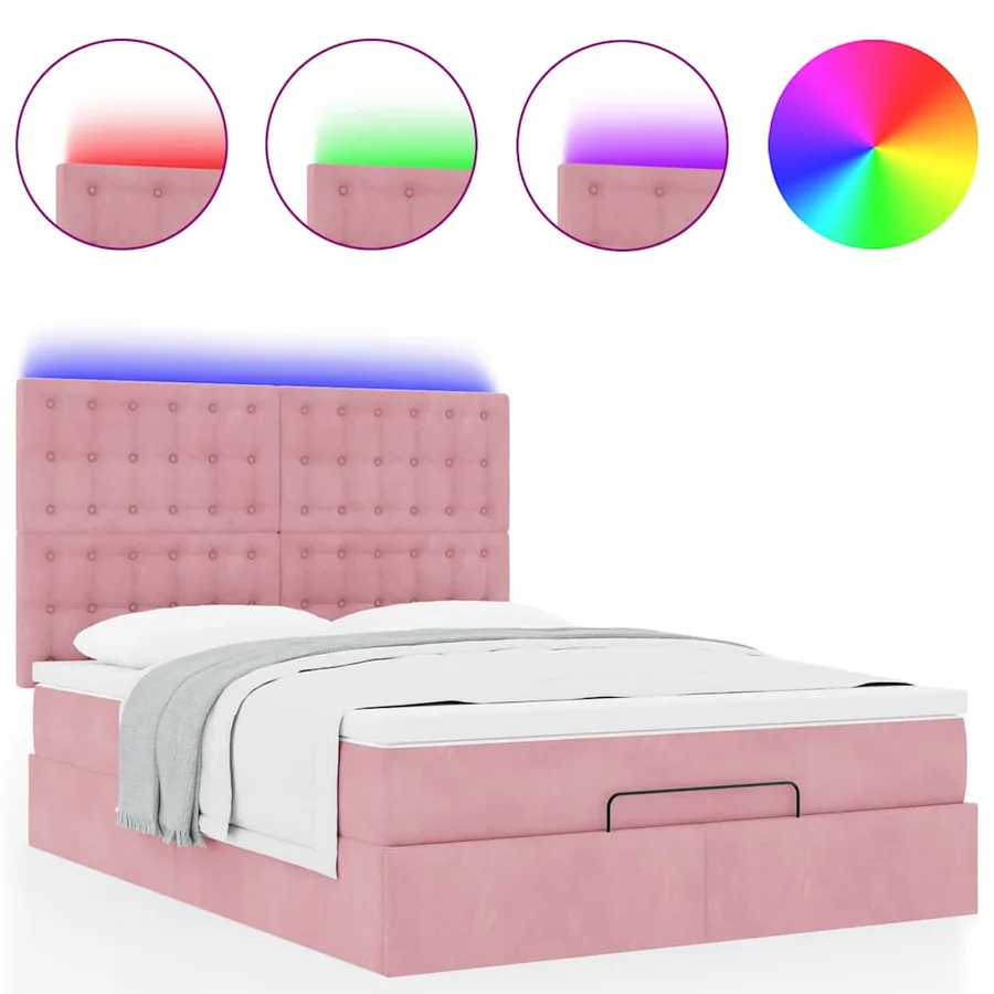 Cadre de lit ottoman avec matelas rose 140x190 cm velours - 5