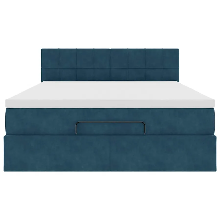 Cadre de lit ottoman avec matelas bleu foncé 140x190 cm velours - 6