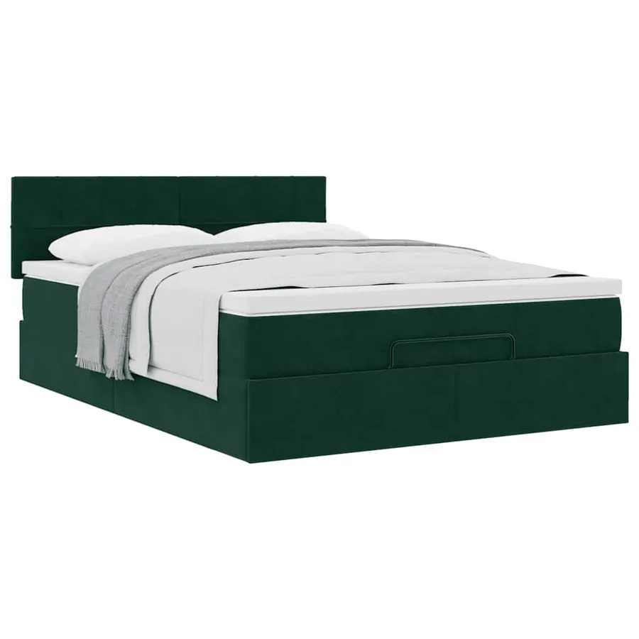Cadre de lit ottoman avec matelas vert foncé 140x190 cm velours - 4