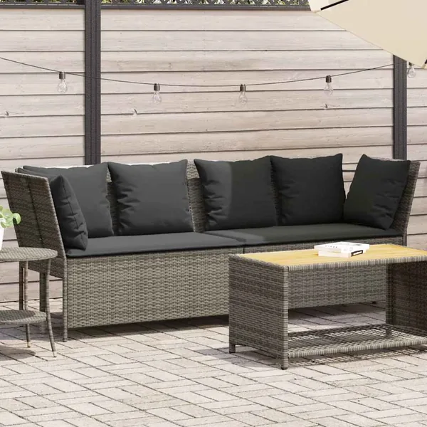 Canapé de jardin avec coussins Gris Résine tressée
