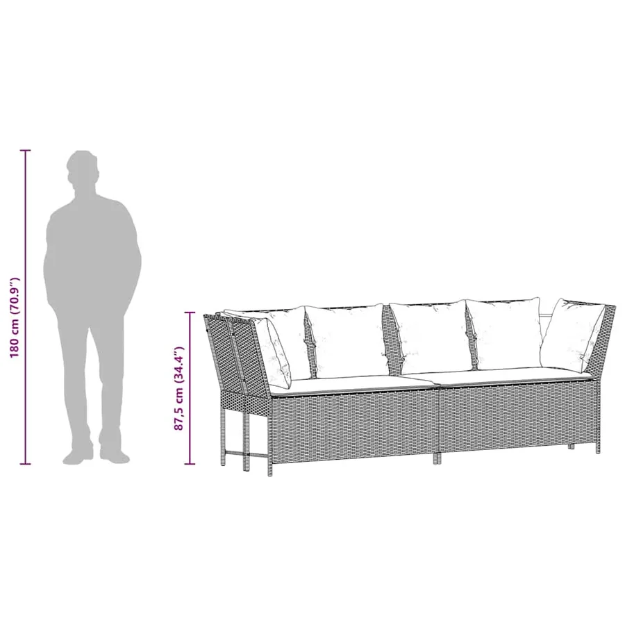 Canapé de jardin avec coussins Gris Résine tressée - 10
