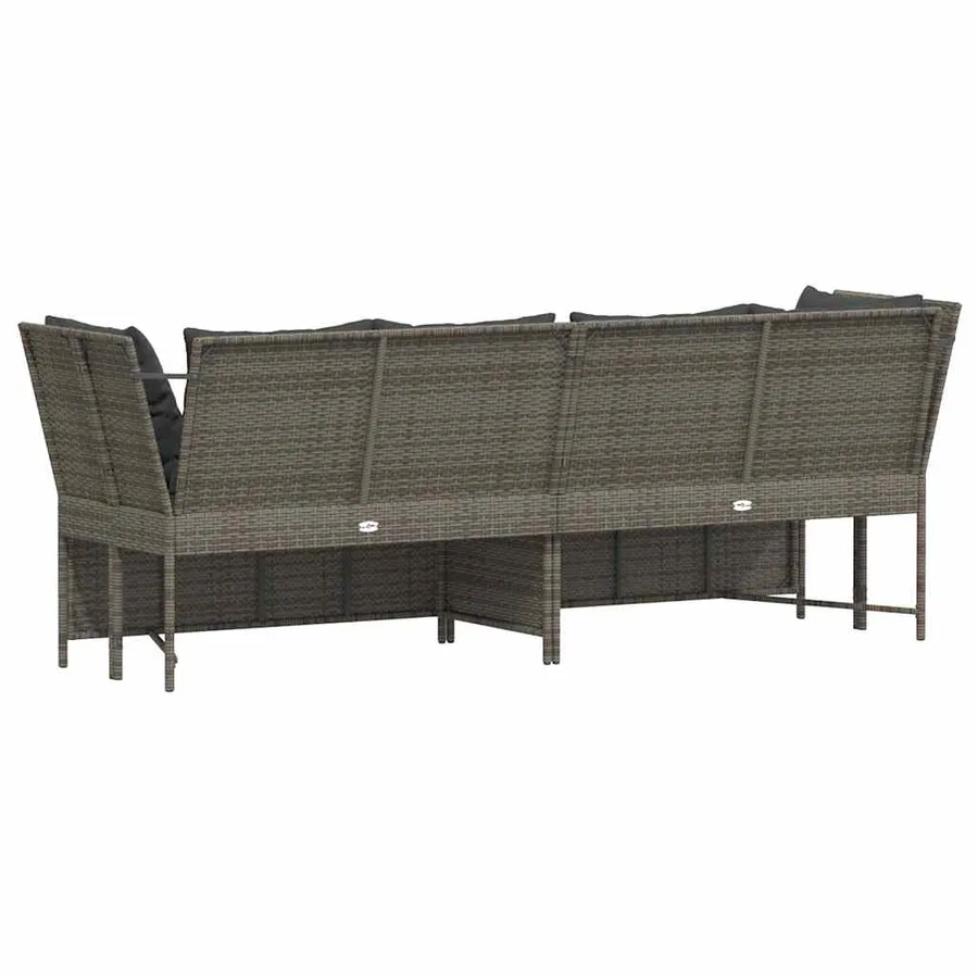 Canapé de jardin avec coussins Gris Résine tressée - 6