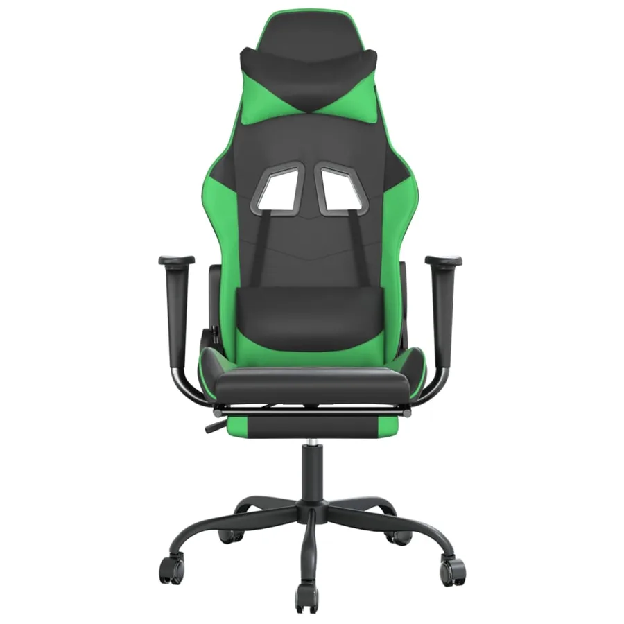 Chaise de jeu avec repose-pied Noir et vert Similicuir - 3