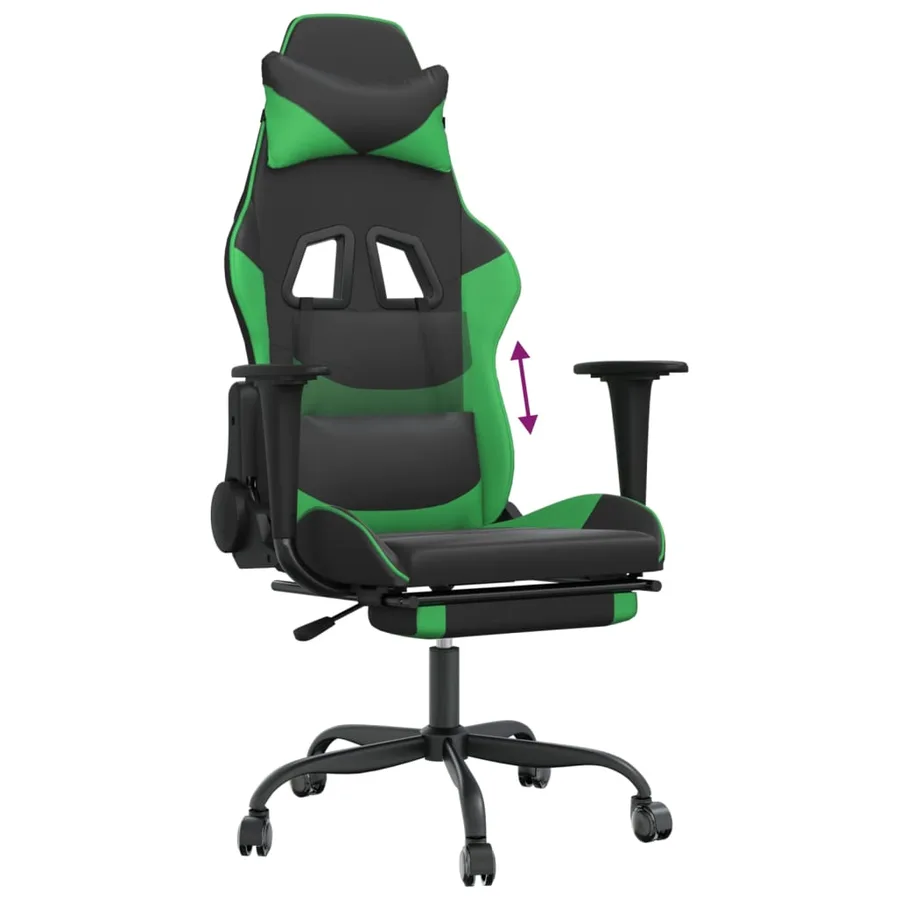 Chaise de jeu avec repose-pied Noir et vert Similicuir - 8