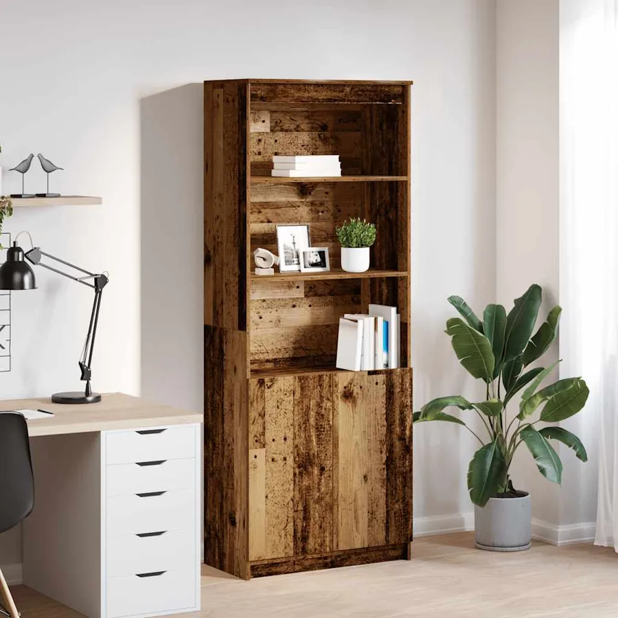 Buffet haut vieux bois 70x35x180 cm bois d'ingénierie