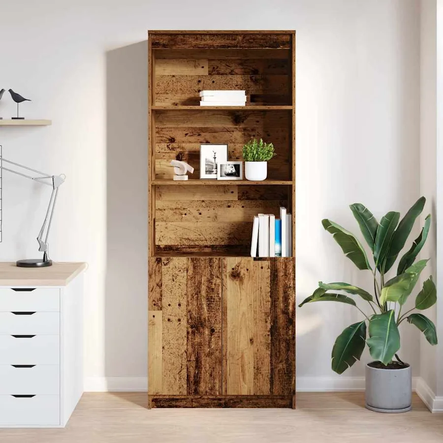 Buffet haut vieux bois 70x35x180 cm bois d'ingénierie - 3