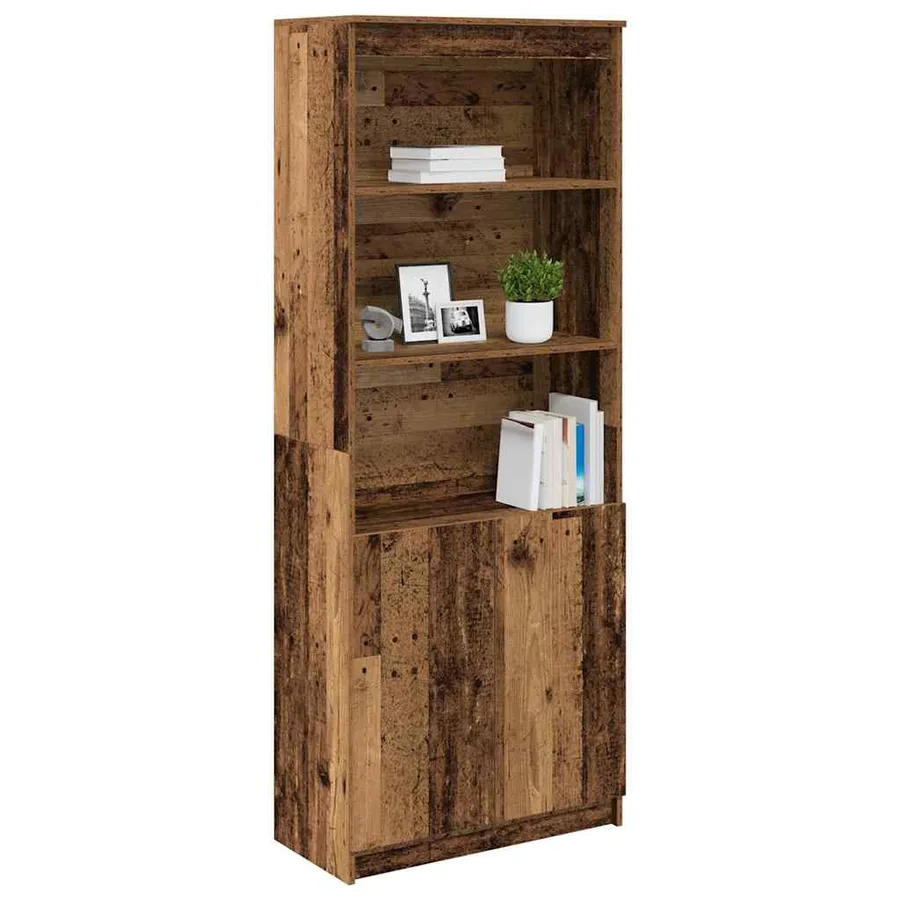 Buffet haut vieux bois 70x35x180 cm bois d'ingénierie - 4