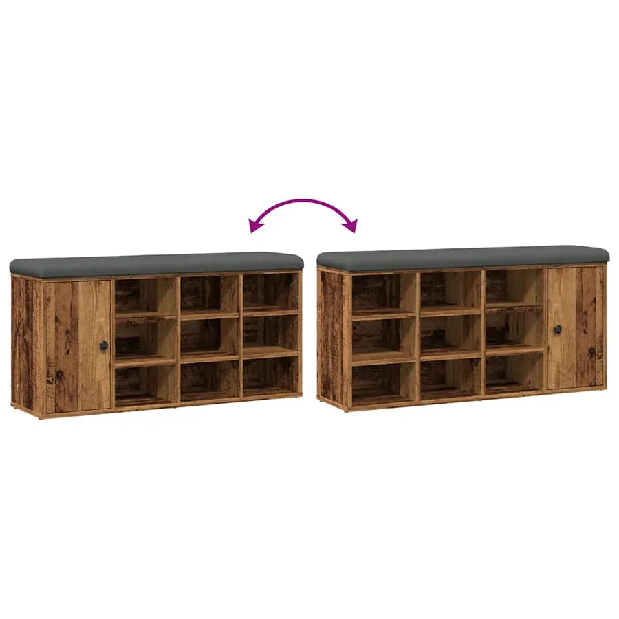 Banc à chaussures vieux bois 102x32x50 cm bois d'ingénierie - 8