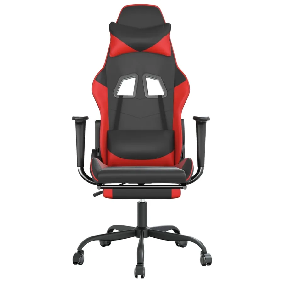 Chaise de jeu avec repose-pied Noir et rouge Similicuir - 3