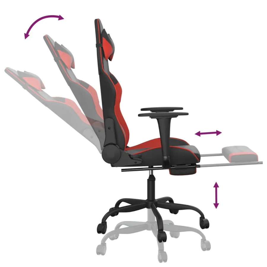 Chaise de jeu avec repose-pied Noir et rouge Similicuir - 7