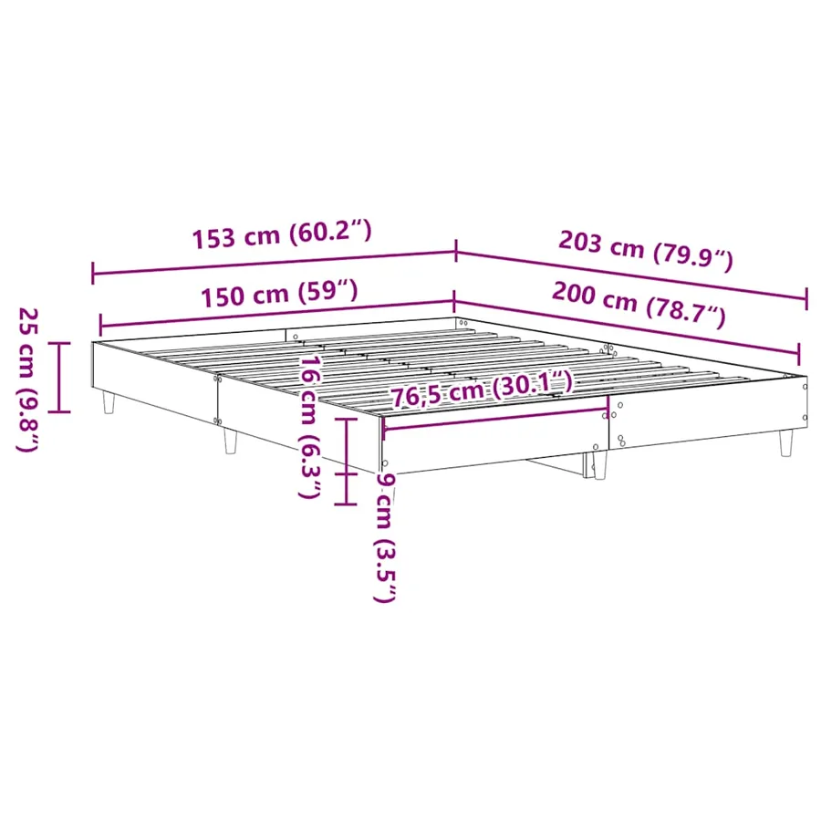 Cadre de lit sans matelas chêne marron 150x200 cm - 10