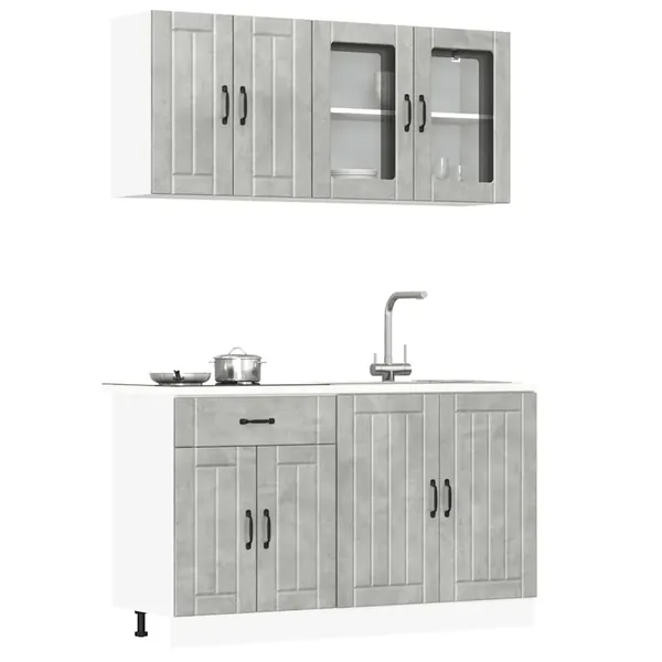 Ensemble de 4 meubles de cuisine "Lucca" en bois d'ingénierie gris béton