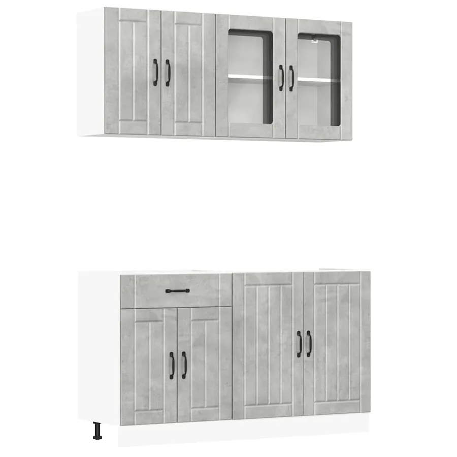 Ensemble de 4 meubles de cuisine "Lucca" en bois d'ingénierie gris béton - 2