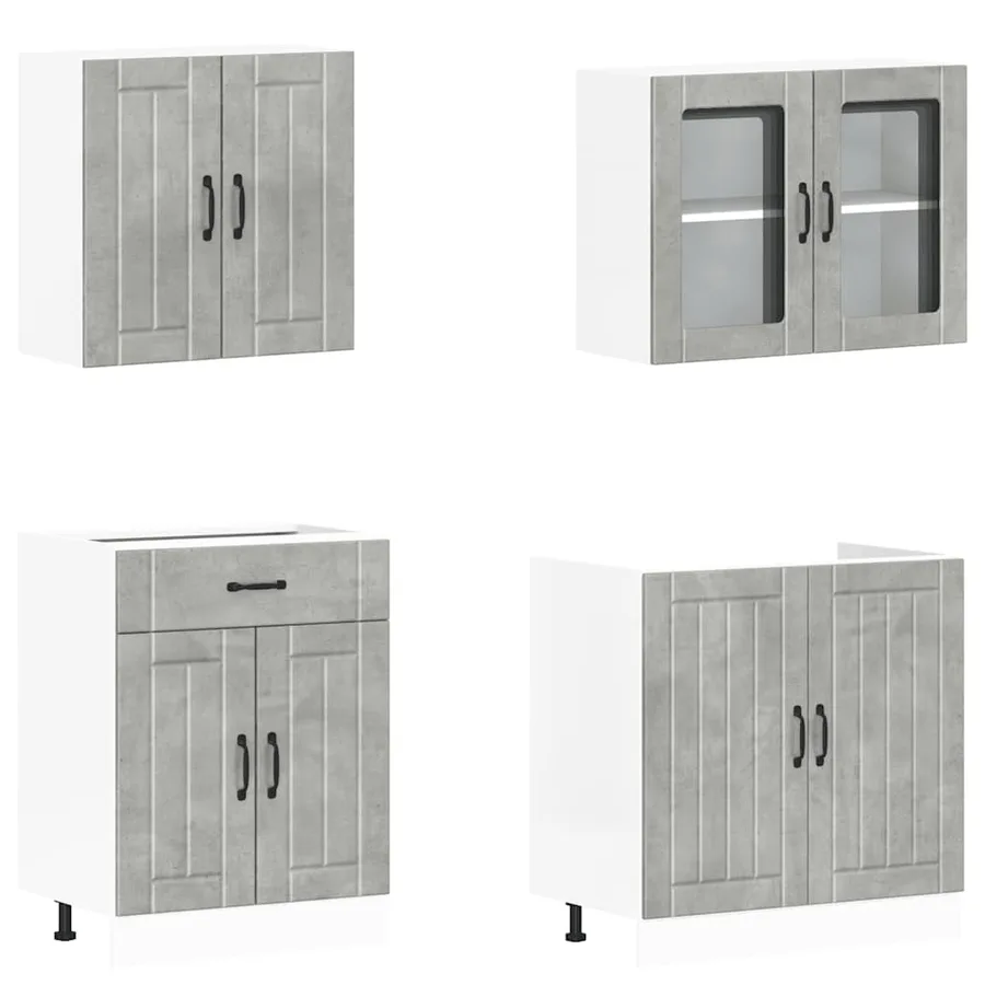 Ensemble de 4 meubles de cuisine "Lucca" en bois d'ingénierie gris béton - 4