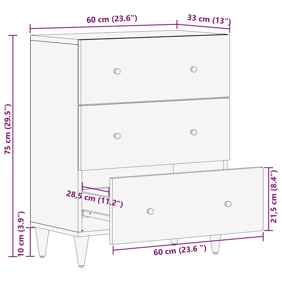 Buffet gris clair 60x33,5x75 cm bois de manguier massif - 11