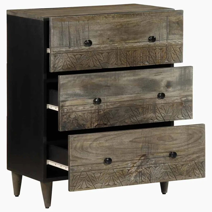 Buffet gris clair 60x33,5x75 cm bois de manguier massif - 3