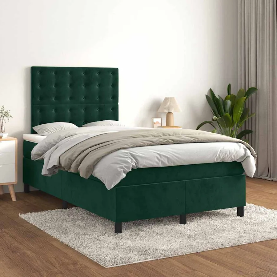 Sommier à lattes de lit et matelas Vert foncé 120x200cm Velours