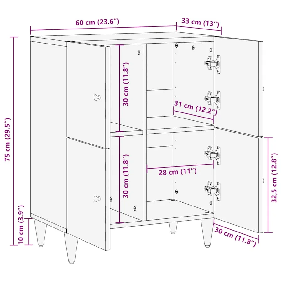 Buffet 60x33x75 cm Bois massif de manguier - 11