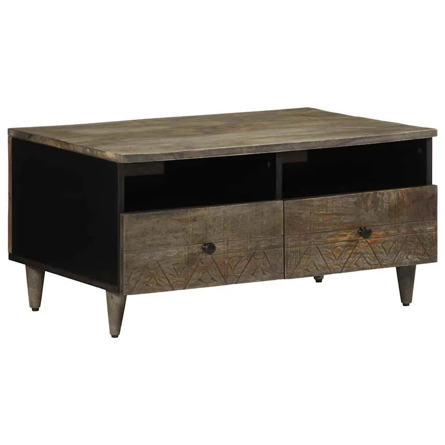 Table basse gris clair 80x54x40 cm bois massif de manguier