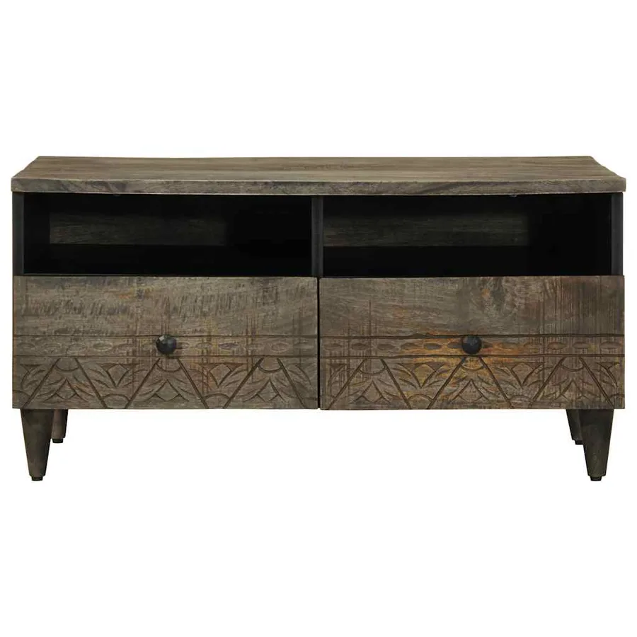 Table basse gris clair 80x54x40 cm bois massif de manguier - 2